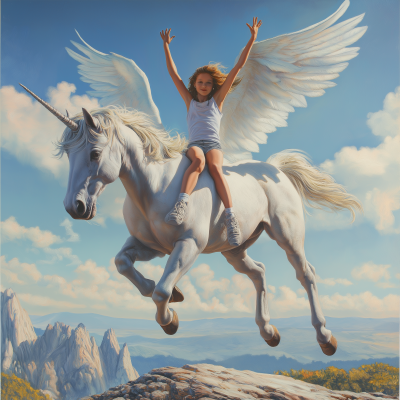 Girl Riding Winged Unicorn