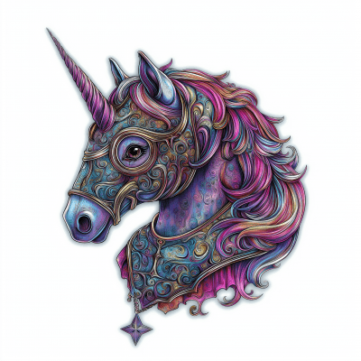 Magical Unicorn in Armored Suit Illustration