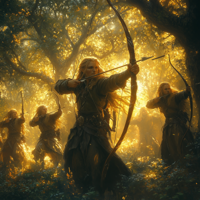 Elf Archers with Giant Longbows in Trees