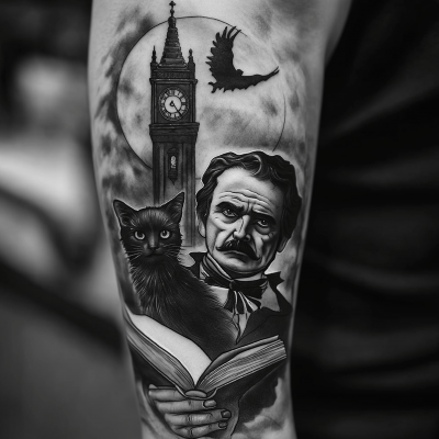 Black and Grey Edgar Allen Poe Tattoo