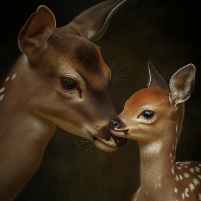 Tender Moment Between Deer and Fawn