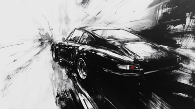 Dynamic Black and White Porsche Painting