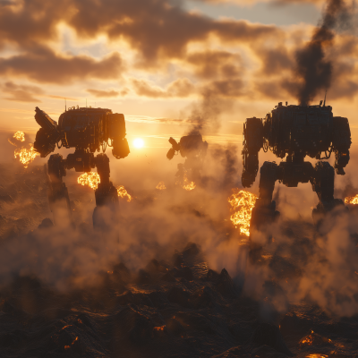 Mech Battle at Sunset