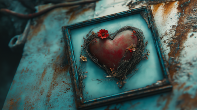 Vintage Polaroid of Heart with Flowers and Vines