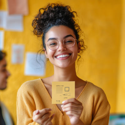 Happy Person with Coupon and Voting Widget