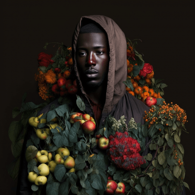 18th Century Style Portrait of a Hooded Man with Fruit and Flowers