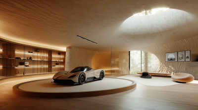 Modern Japanese and Nordic inspired living room design with car display