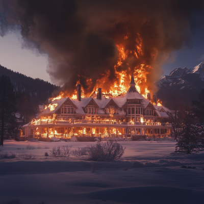 Burning Stanley Hotel in Winter