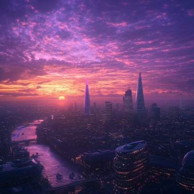 Futuristic British Cityscape at Sunrise