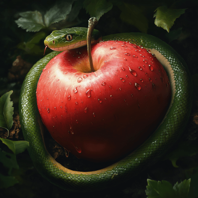 Red Apple and Green Snake