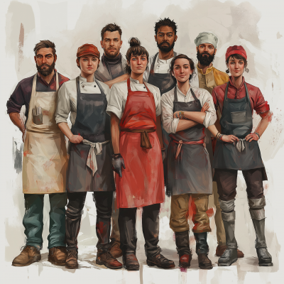 Diverse Line Cooks Team Illustration