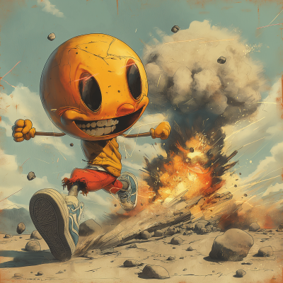 Vintage Cartoon Bomb Character Running