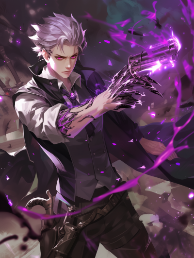 Mystical Teenager with Pistol and Purple Energy