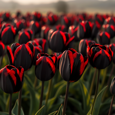 Striped Black Tulips in Field