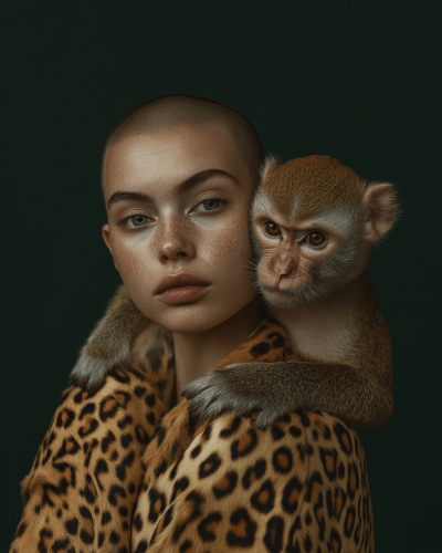 Monkey and Shaved Head Woman Portrait