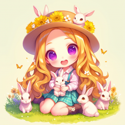 Cute Girl with Bunnies