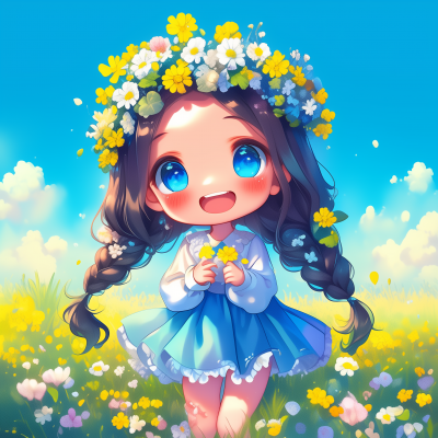 Charming Girl in Flower Field