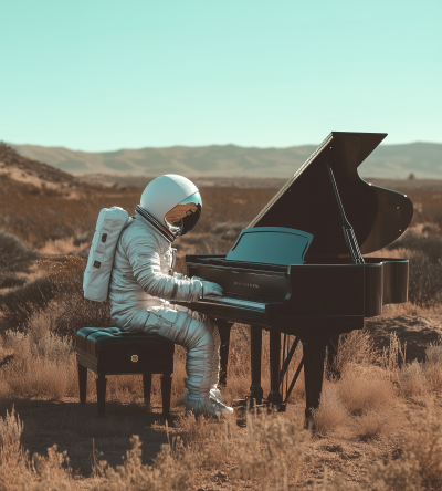 Astronaut at Piano in Field