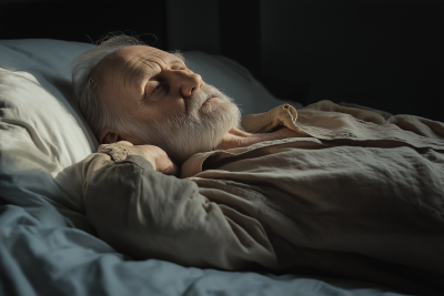 Elderly Man Resting on Bed