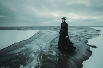 Girl in Black Dress by the Sea