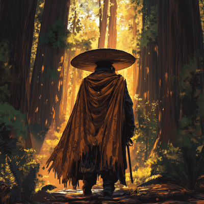 Anime Cowboy Knight in Redwood Forest