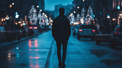 Man in Black Walking Down Dark Street