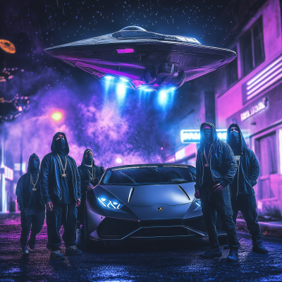 Young Men with Lamborghini and Spaceship