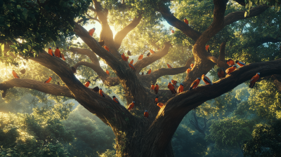 Birds on a Large Tree Branch