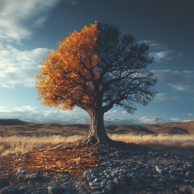 Half Leafless and Half Alive Tree