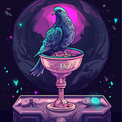 Cyberpunk Pigeon on Goblet with Bitcoin Logo