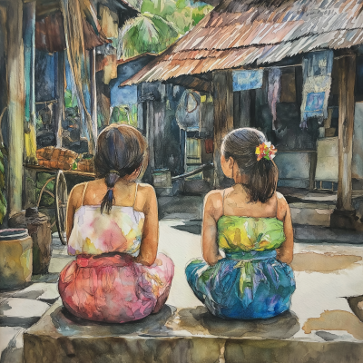 Indonesian Back in Watercolor