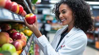 Lab Coat Scientist Picking Apple