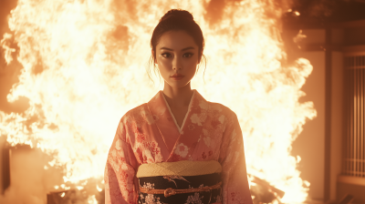 Japanese Woman in Pink Kimono