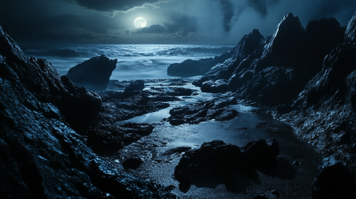 Moonlit Black Rocks