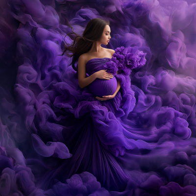 Purple Maternity Gown with Flowers