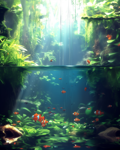 Underwater Scene with Fish and Greenery