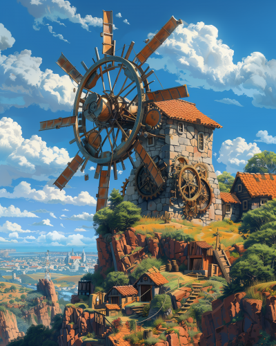 Mechanical Windmill in Wild West Town