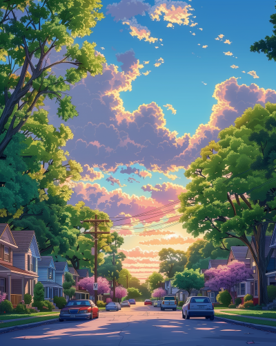 Colorful Cartoon Sunrise Street