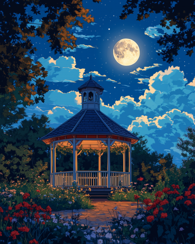 Suburban Moonlit Gazebo