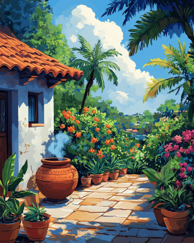 Traditional Indian Courtyard Illustration