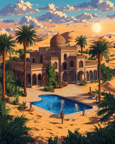 Desert Oasis at Sunset