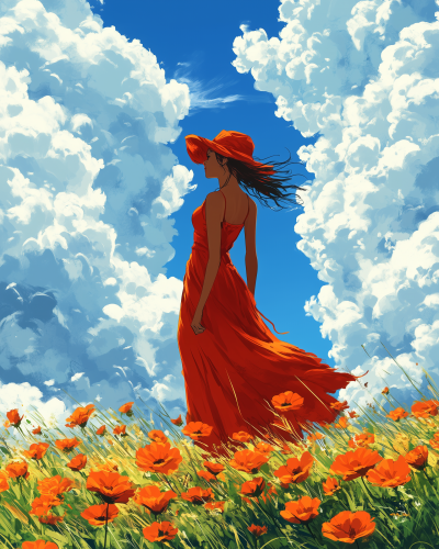 Lady in Red Cartoon Illustration