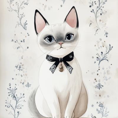 Watercolor Porcelain Cat Illustration