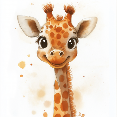 Baby Giraffe Watercolor Illustration