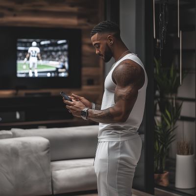 Tall Slim Man Watching Sports in Bachelor Pad