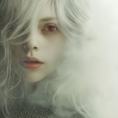 Ghostly girl in white fog