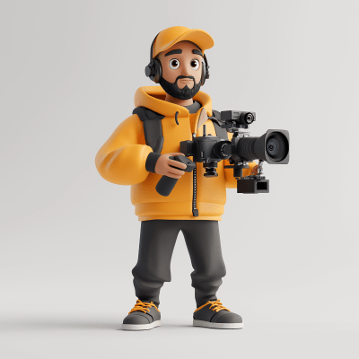 3D Man character with gimbal and cap