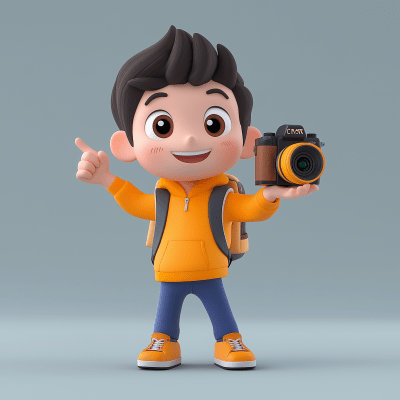 3D Character Boy Holding Camera