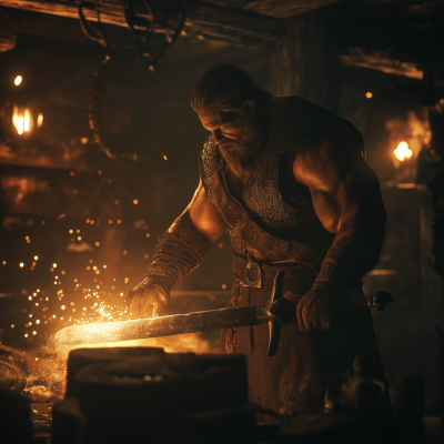 Blacksmith forging a sword