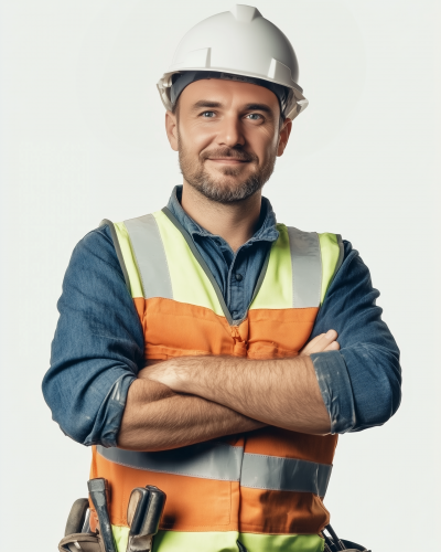 Worker with White Security Helmet